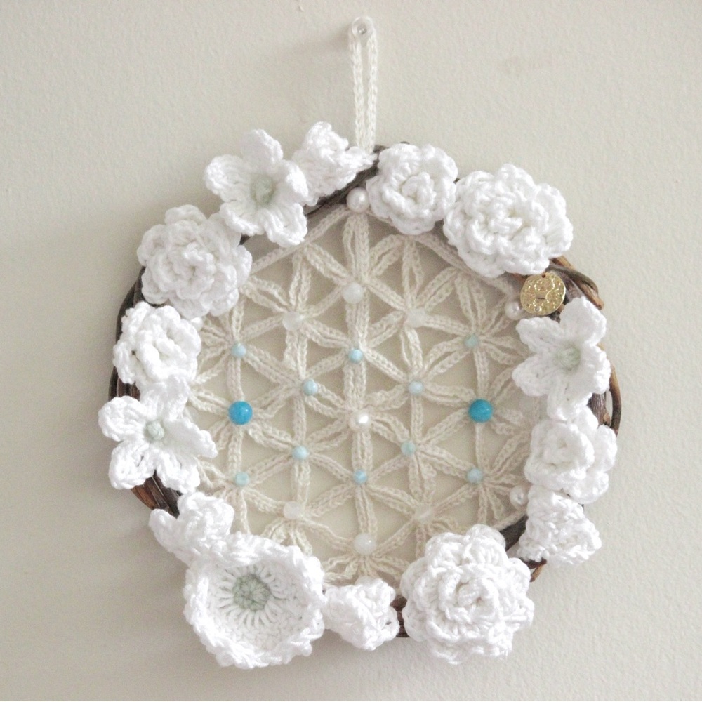 Handmade Cancer Zodiac Crochet Wreath with Healing Gemstones